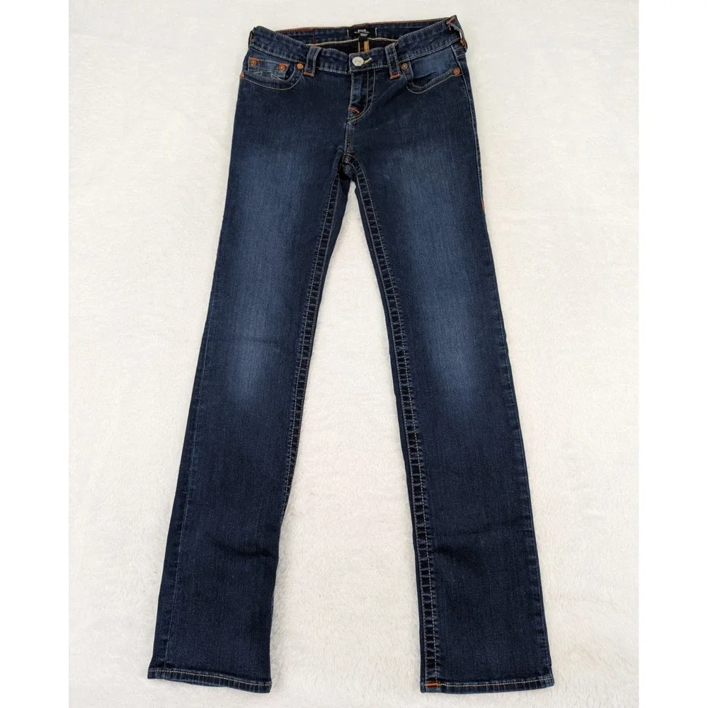True Religion Billie Mid Rise Straight Jeans Women's 28 Blue Dark Wash Stretch